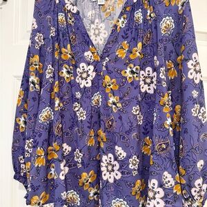 Velvet Purple and Yellow Floral Blouse